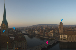 Веб камера показывает Старый город Цюриха в Швейцарии