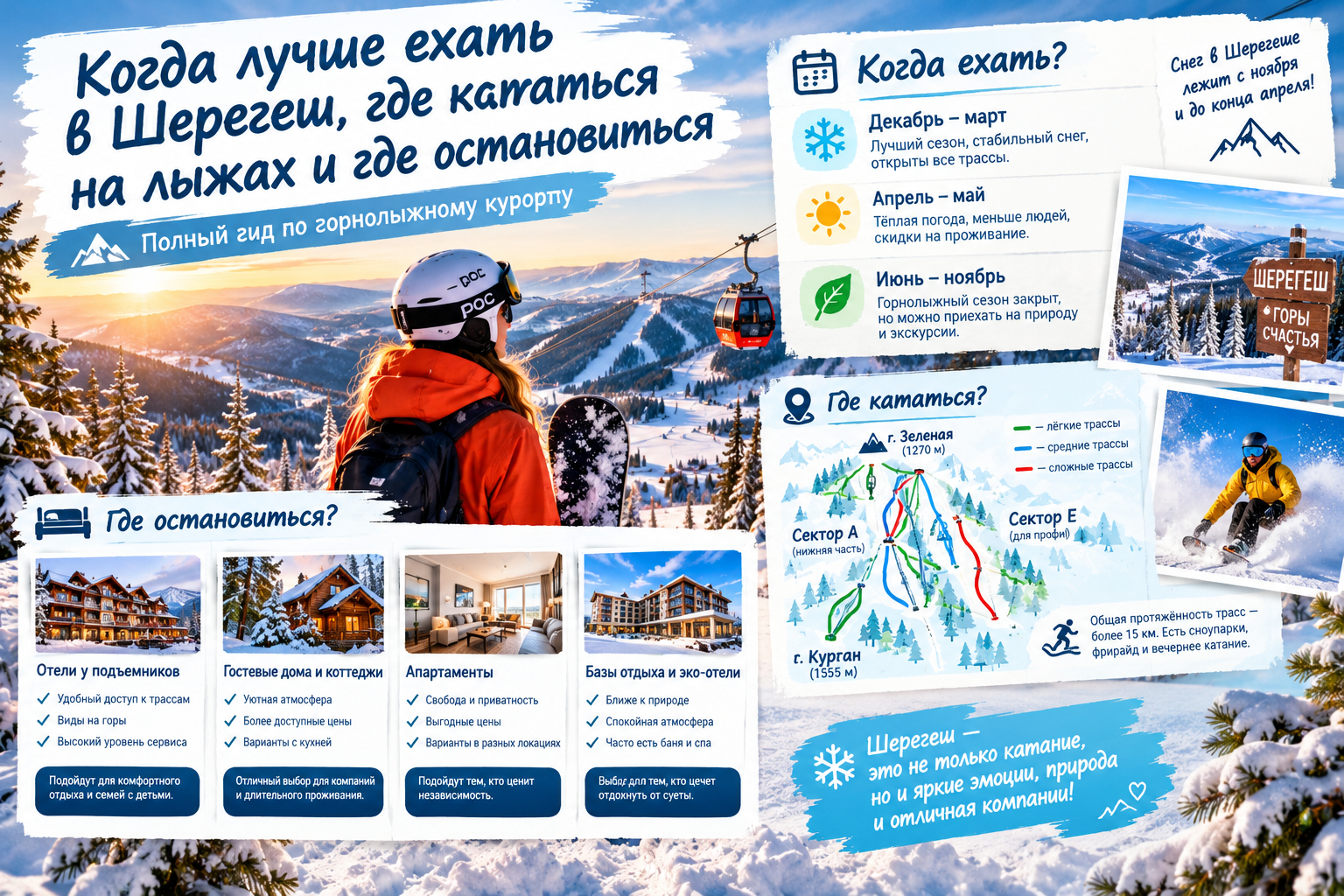 Когда лучше ехать в Шерегеш: горнолыжные трассы и отели